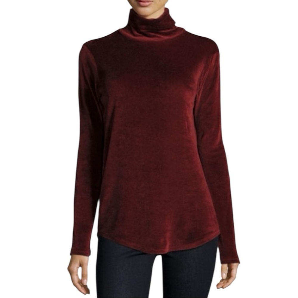 Majestic Paris Red Velvet Velour Turtleneck Top M